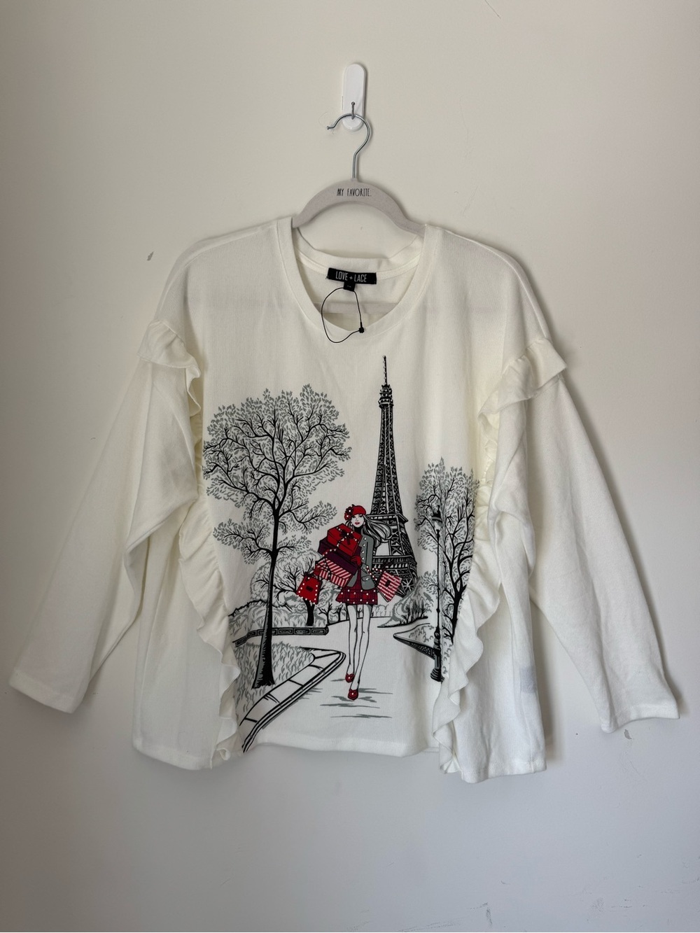 LOVE + LACE winter shopping in Paris Eiffel Tower sweater